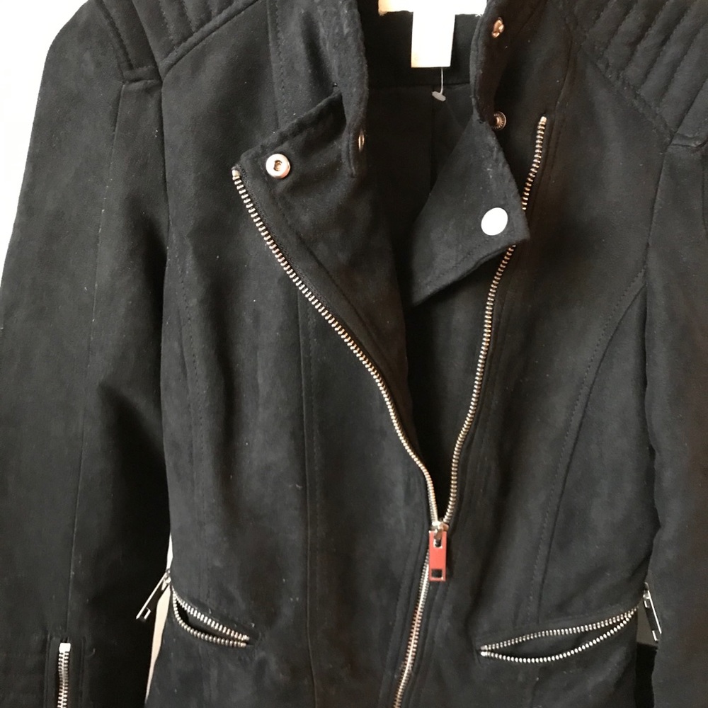 H&M black suede like moto jacket size 2